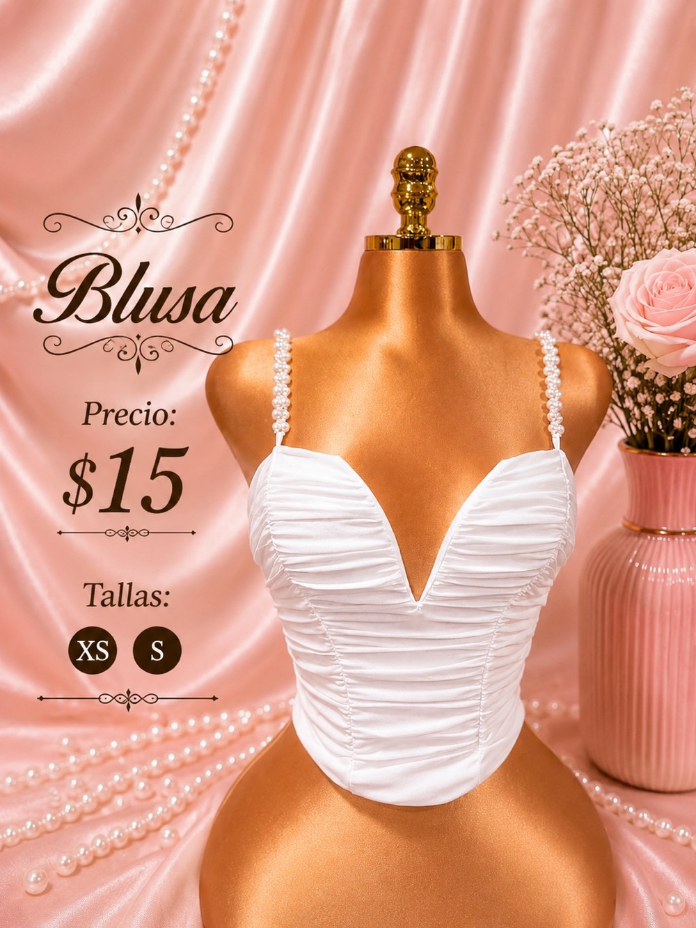White Ruched Pearl-Strap Bandeau Top